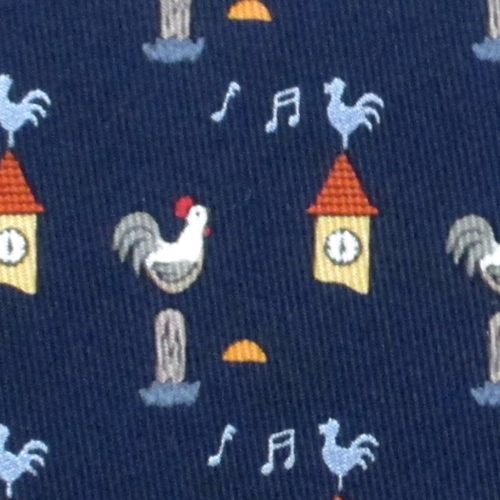 100% REAL HERMES TIE ~ BLUE w/ ROOSTER CROWING @ DAWN SUNRISE ALARM CLOCK XL